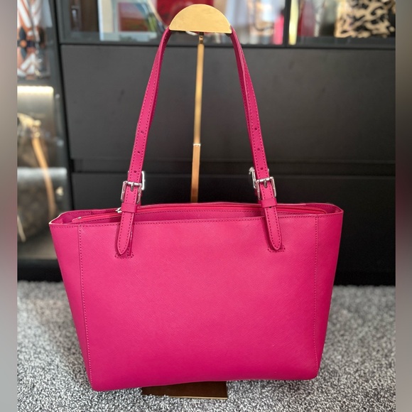 Tory Burch Fuchsia Leather Tote with Logo Accent - Picture 8 of 13